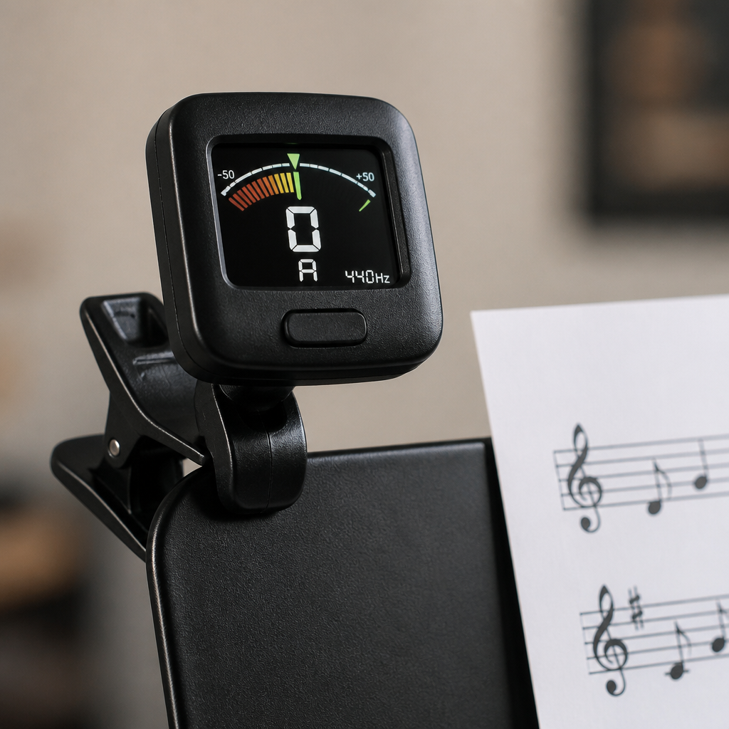 A clip-on chromatic tuner
